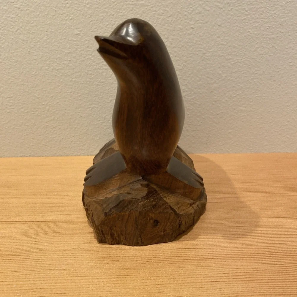 Wood Carved Seal 8" X 10" X 6" Dark Wood Unsigned Heavy - Picture 5 of 10